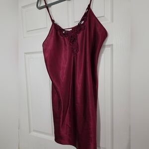 Vintage Dentelle Burgandy Nightgown Lingerie Slip Dress  Satin Feel Lace USA L